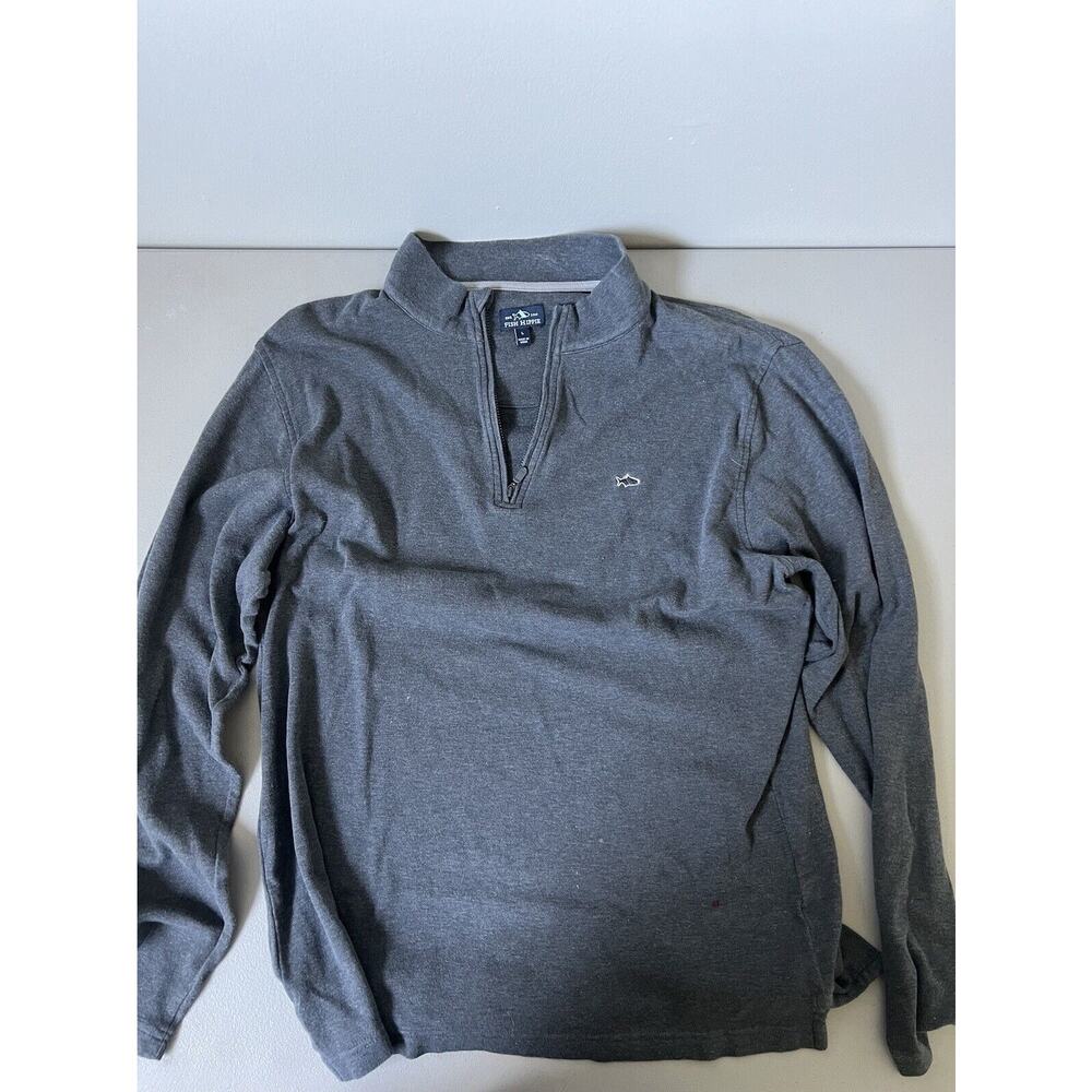 Fish Hippie Sweater Mens Large 1/4 Zip Pullover Sweatshirt Gray